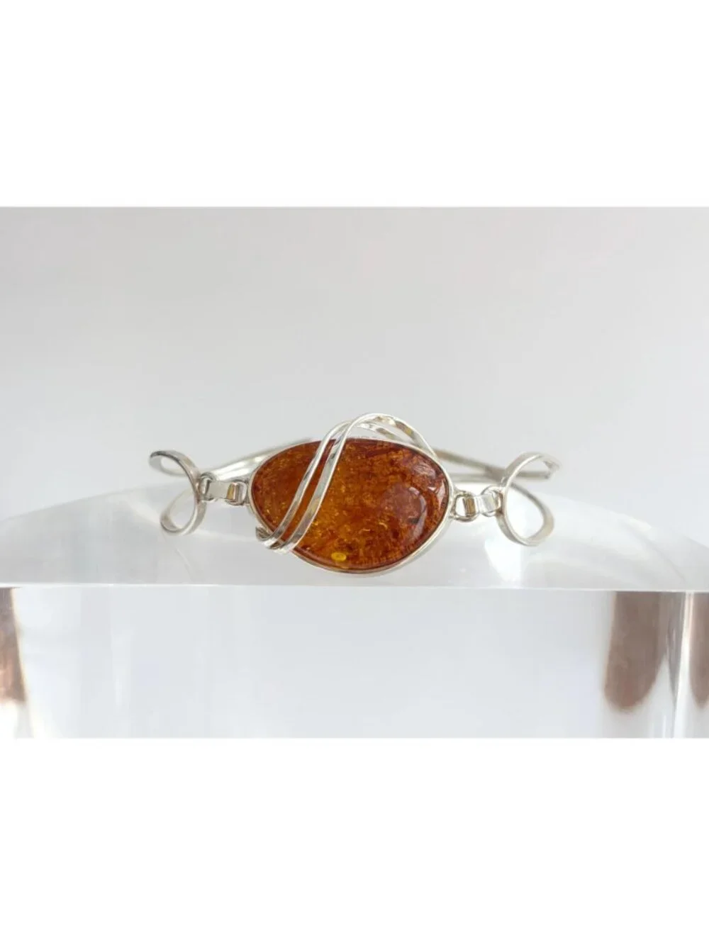 Baltic Amber Modernist Swirly Vintage Sterling Silver 925 Bangle Bracelet